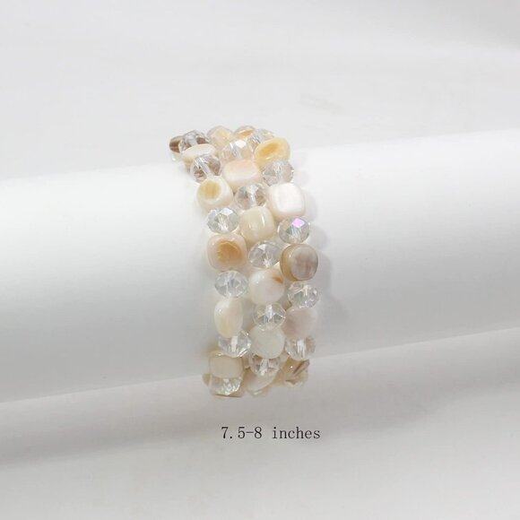 Multi Rows Stackable Stretch Bracelet Colorful Shell Glass Boho Bracelets Trendy - Picture 2 of 8